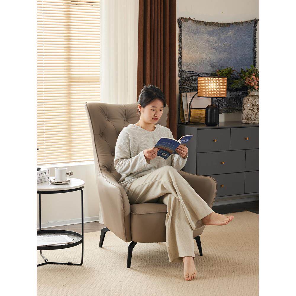 轻奢老虎椅现代简约单人沙发loft真皮沙发椅客厅家用接待懒人沙发