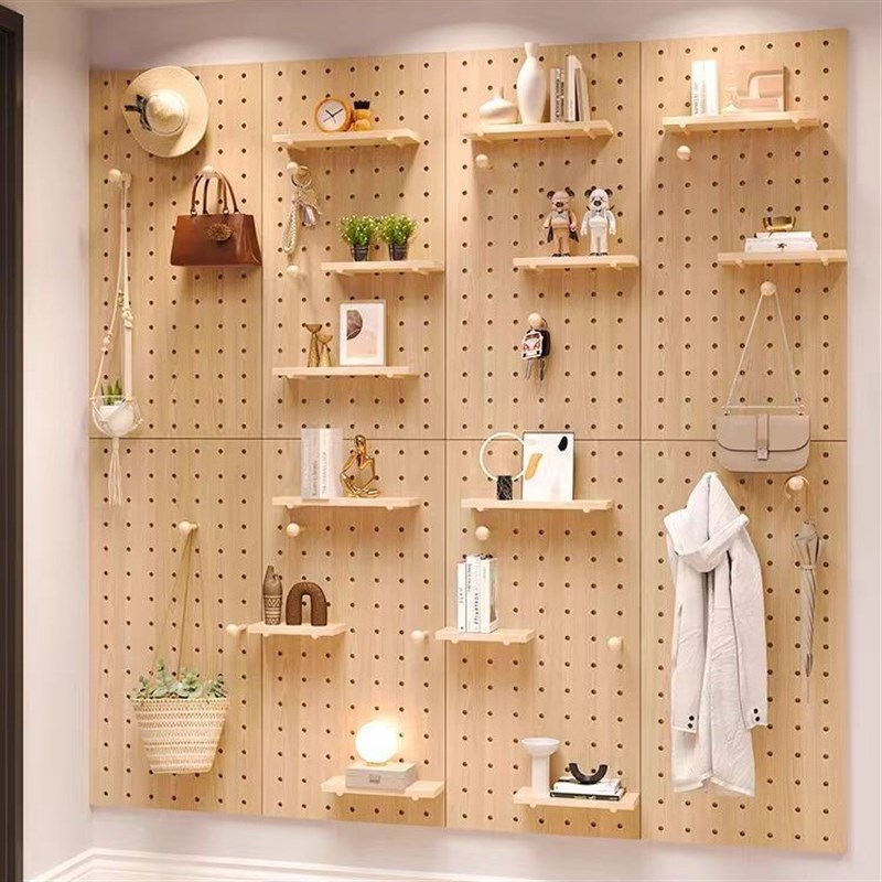 实木洞洞板墙上置物架壁挂厨房客厅卧室装饰板一字隔板收纳架