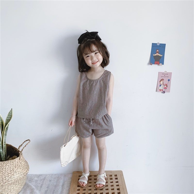 豆包君 2021夏季韩版男女童宝宝透气舒适棉麻条纹背心短裤套装潮,童装/婴儿装/亲子装,套装,淘宝优惠券,粉丝福利购,淘宝优惠卷
