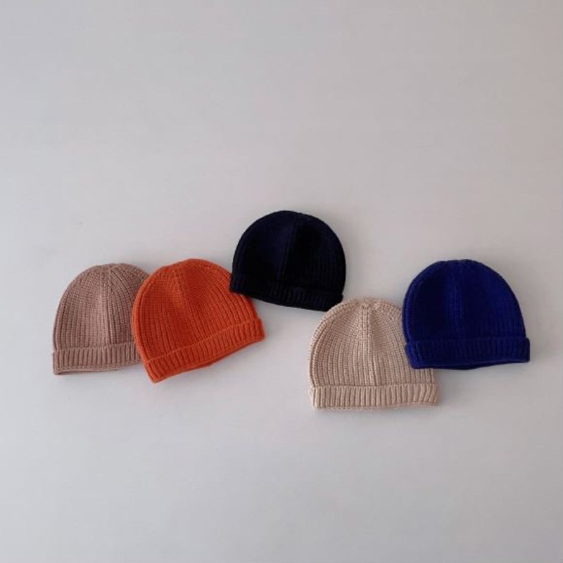 婴幼儿韩系糖果色纯色针织帽子秋男女宝宝保暖毛线胎帽套头瓜皮帽
