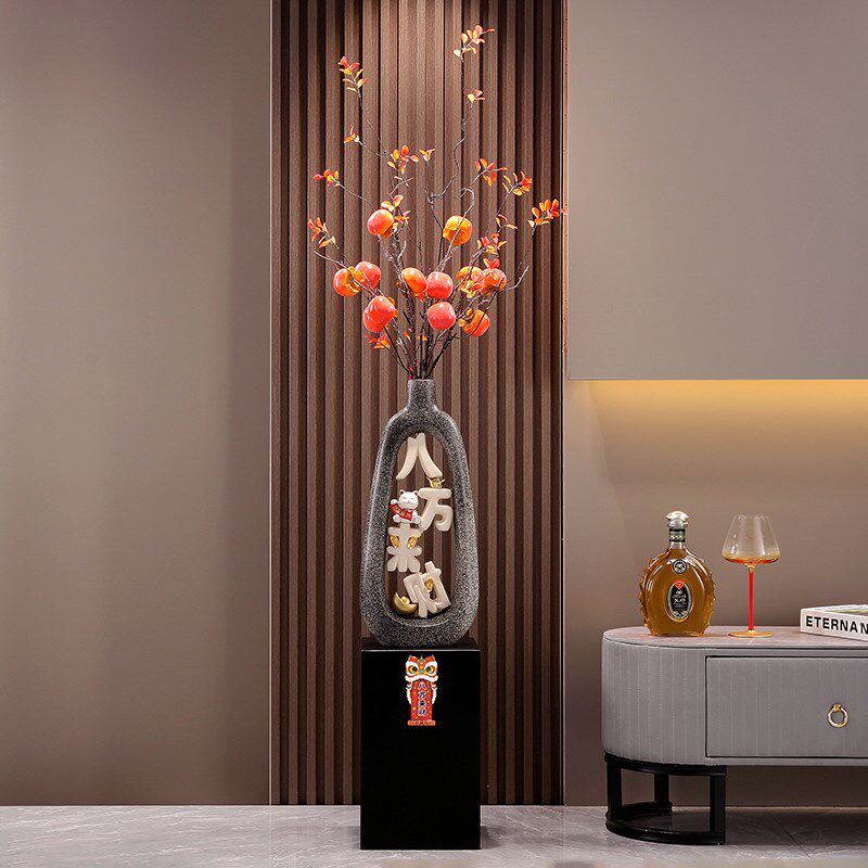 客厅落地花瓶摆件高级感r电视柜沙发旁壁龛插花柿柿如意装饰品乔,家居饰品,落地摆件,淘宝优惠券,粉丝福利购,淘宝优惠卷