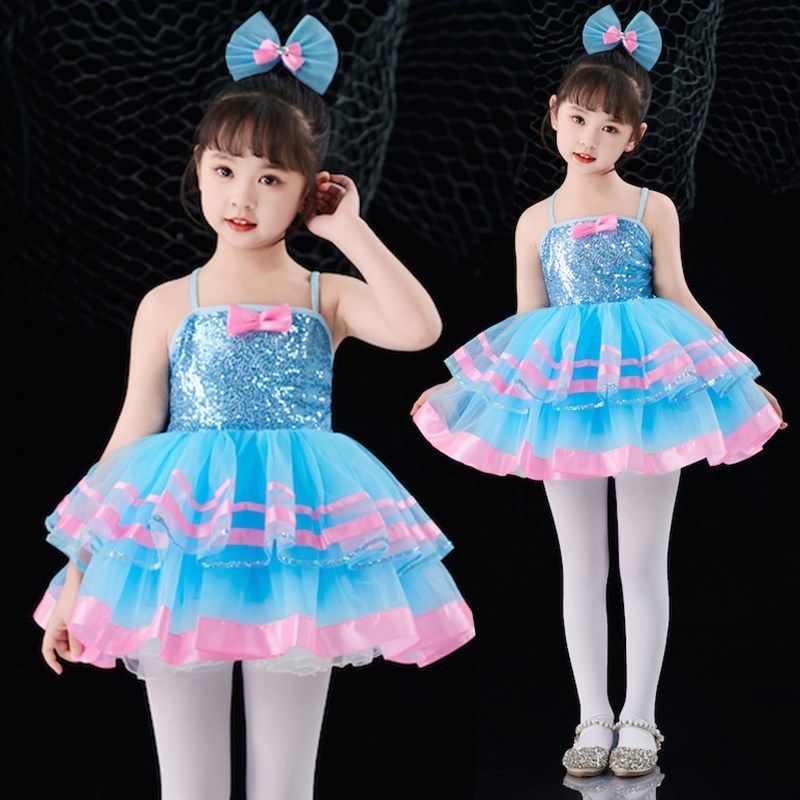 六一儿童演出服蓬蓬裙纱裙亮片女孩幼儿园少儿舞蹈表演服装公主裙