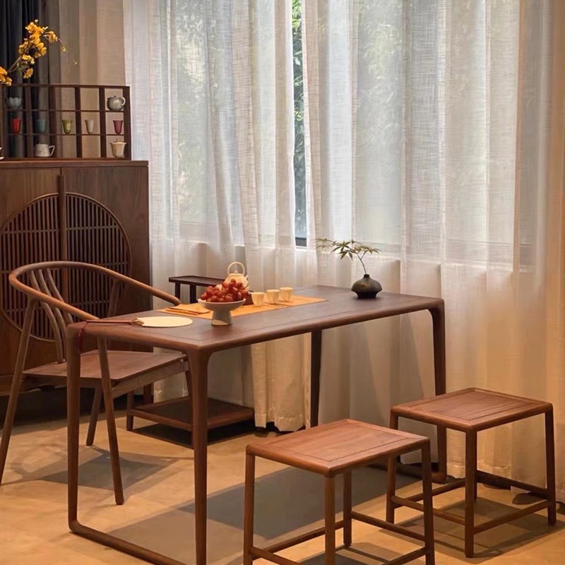 新中式阳台小户型实木茶桌椅组合禅意黑胡桃木泡茶台家用功夫茶几