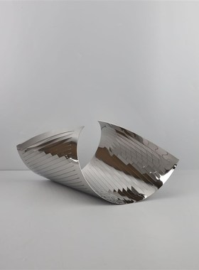 现代简约欧式轻j奢几何卷边银色托盘果盘摆件样板房售楼处软装饰