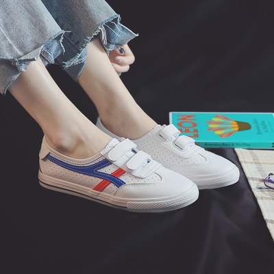 新款魔术贴小白鞋女夏款浅口学生白鞋百搭韩版透气板鞋子秀气女鞋