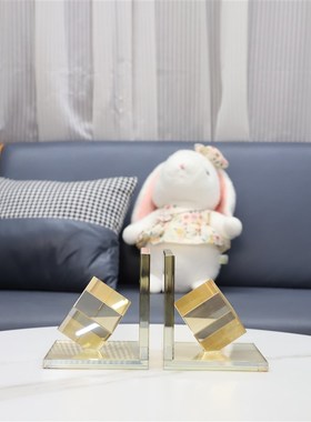 现代简约创意水晶魔方书挡u书靠办公室客厅书房家居装饰品艺术摆