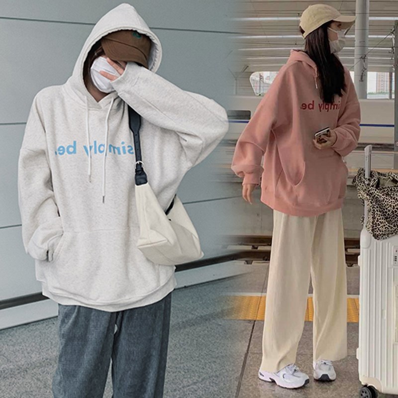 孕妇装春装新款时尚连帽印花卫衣B两件套加绒宽松百搭网红秋季套