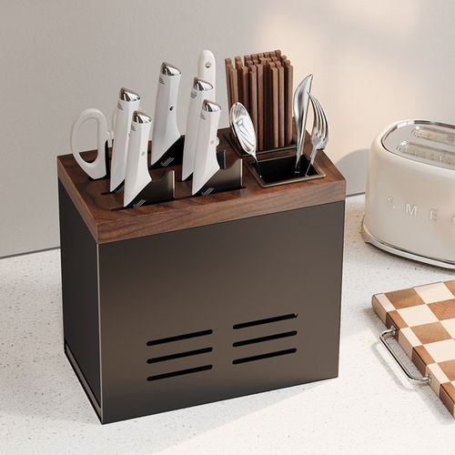 胡桃木厨房刀架筷筒原本风台面菜刀具筷勺子调料收纳架一体置物架