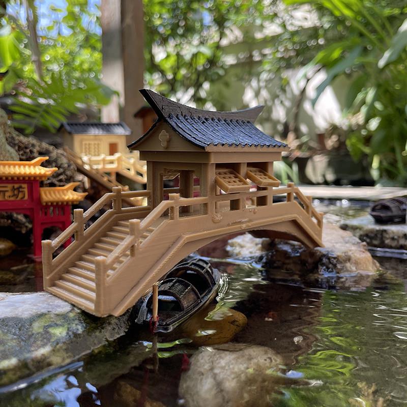 古建筑拱桥模型假山吸水石水陆缸盆景微景观造景庭院微缩摆件