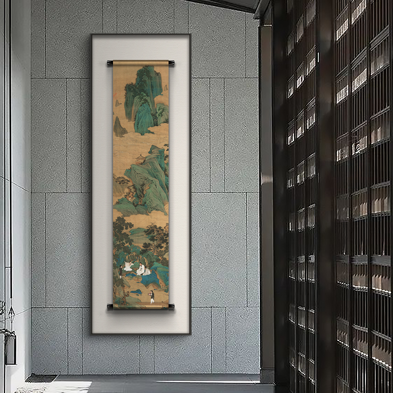 新中式竖款入户玄关立体卷轴装置实物画酒店大堂别墅民Y宿禅意挂