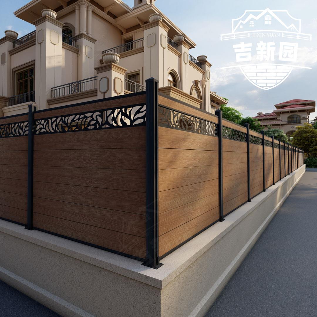 吉新园户外室外围墙隔断别墅花园树叶雕花二代共挤塑木栅栏围栏
