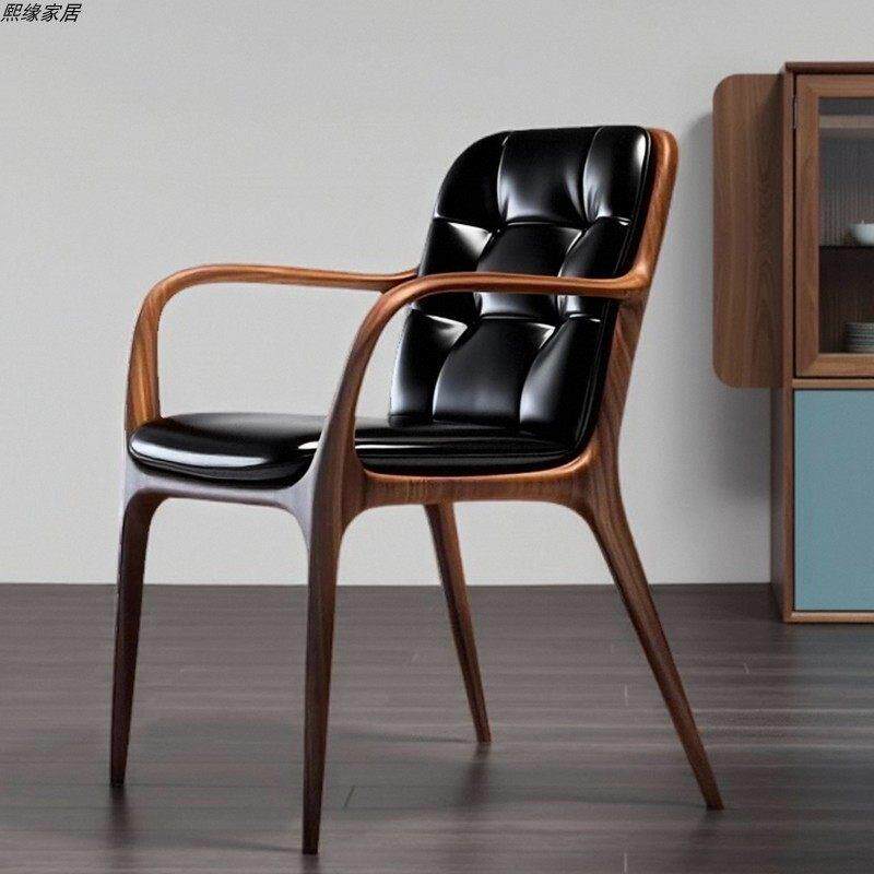 酋长椅北美黑胡桃木覆古休闲椅客厅实木单人沙发椅覆古休闲椅子