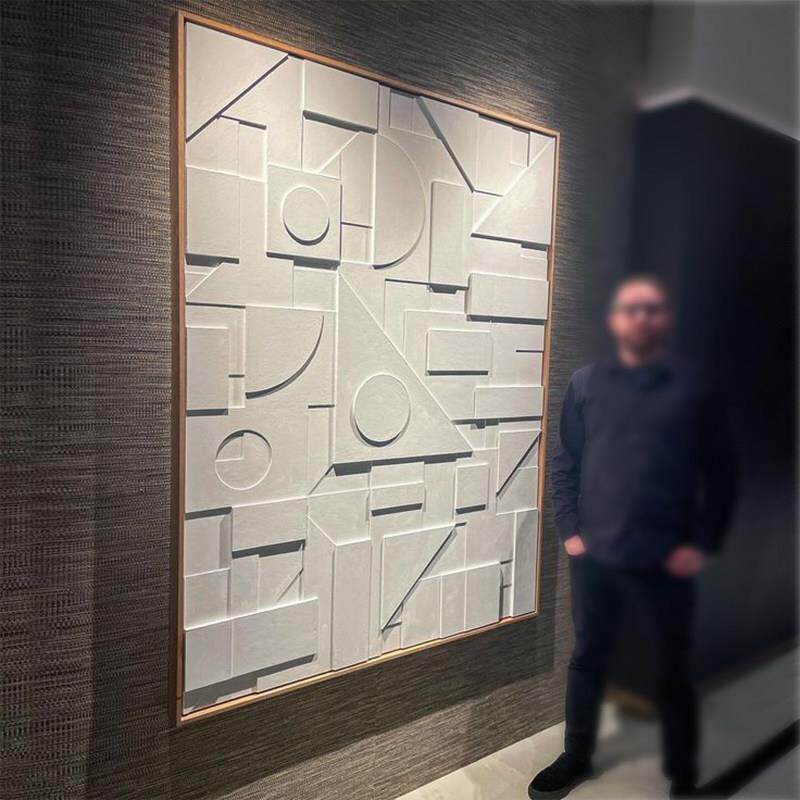 客厅浮雕装饰画现代简约高档竖版玄关立体画单幅白色壁挂画抽象画