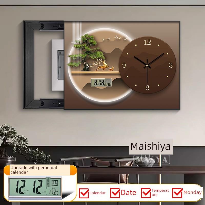 新中国风表箱装饰画与时钟无打孔万年历餐厅阻塞配电箱数字时钟挂