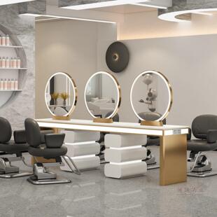 网红理髲店镜台发廊专用柜子一体美发店剪发镜子单双面烫染区镜台