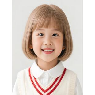 儿童假发搞怪公主浅棕短发卷发自然漫画波波齐刘海拍照礼物全头套