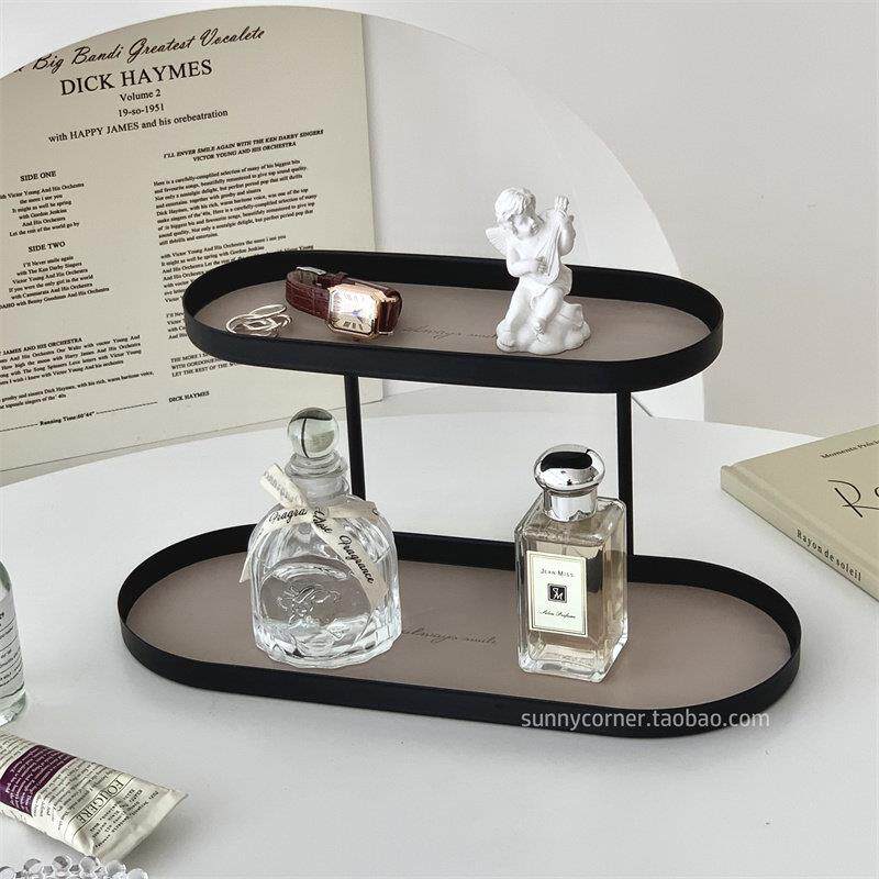 北欧铁艺双层收纳层架桌面化妆品香水置物架展示架卧室护肤品整理