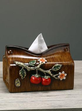 创意客厅用柿子纸巾盒，高端质感家用纸巾盒，桌面装饰，新中式装