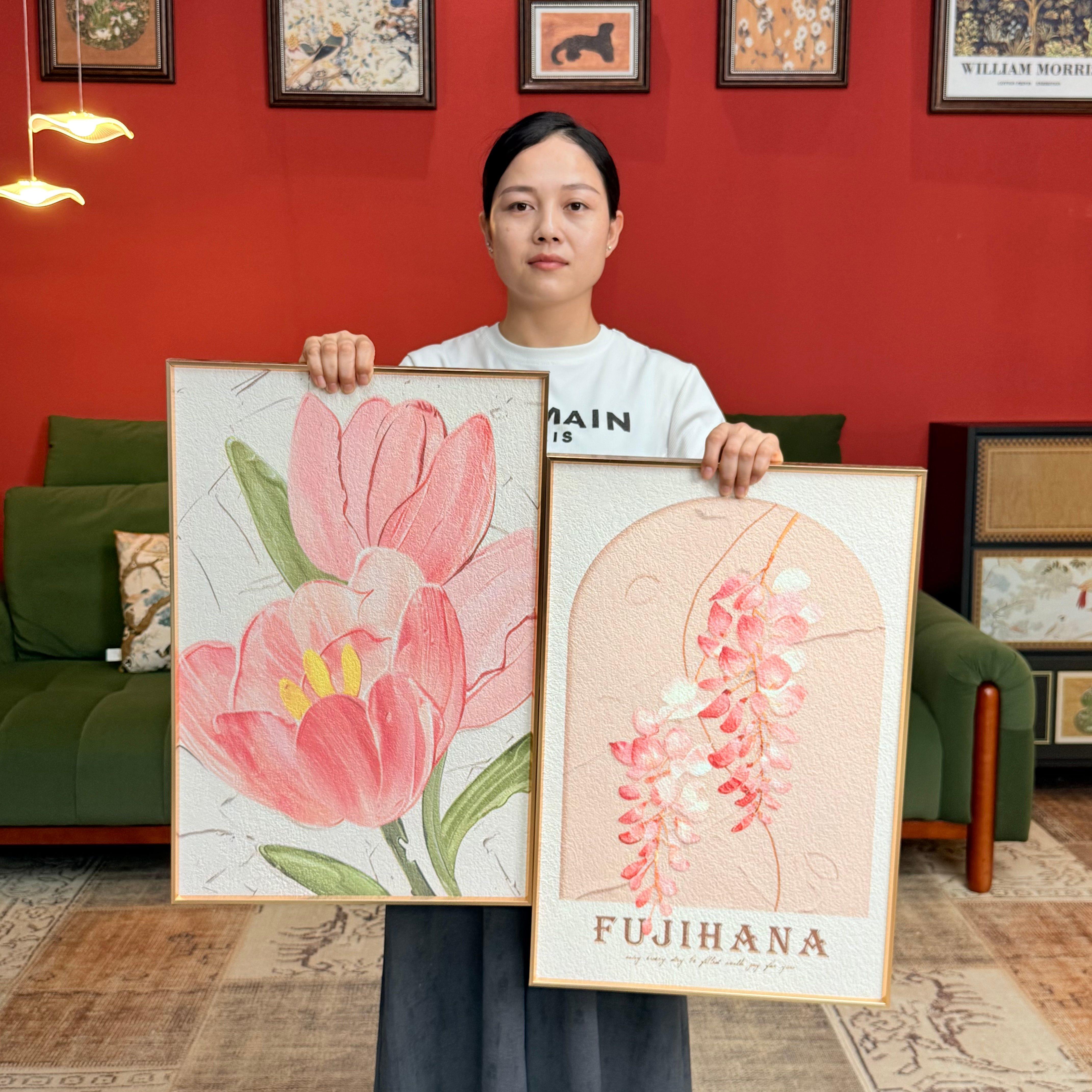 砂岩画 画S079花卉治愈系郁金香北欧简约风格客厅卧室挂画 画二联