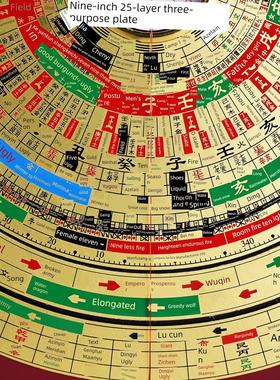 万福堂9英寸三层旋转十二长效除沙水罗盘六合一纯铜大字体三合一