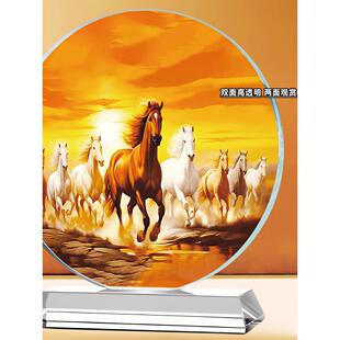 八骏图客厅水晶摆件骏马图装饰画马到成功办公室国画桌面书房摆台