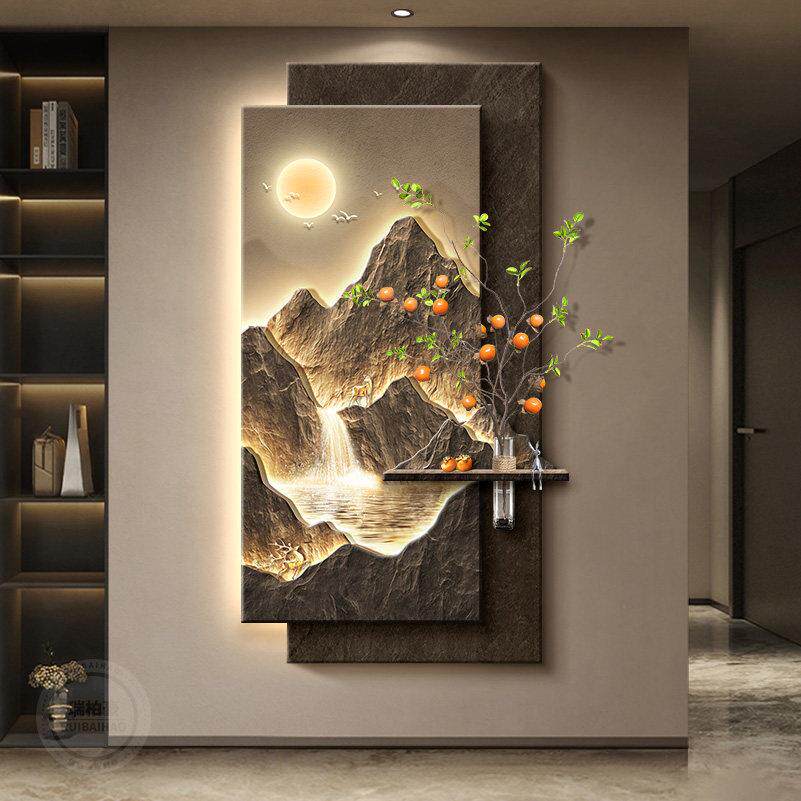 轻奢入户玄关装饰画水培绿植客厅走廊过道挂画高级感造景山水壁灯