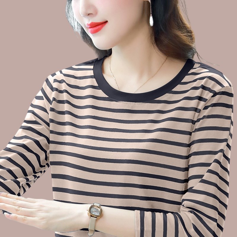 妈妈款洋气秋装上衣2024新w款纯棉宽松长袖t恤女士薄款高档打底衫