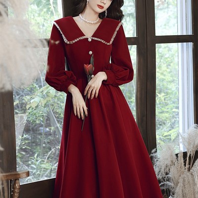 敬酒服新娘春平时可穿大码孕妇遮肚子小个子订婚红色小礼服连衣裙