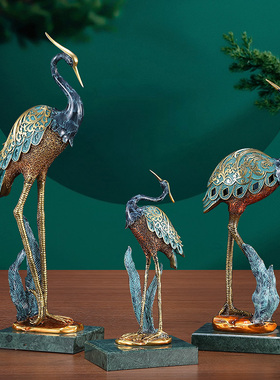 全铜仙鹤摆件黄铜工艺品中式禅意家E居客厅玄关装饰品乔迁新居礼