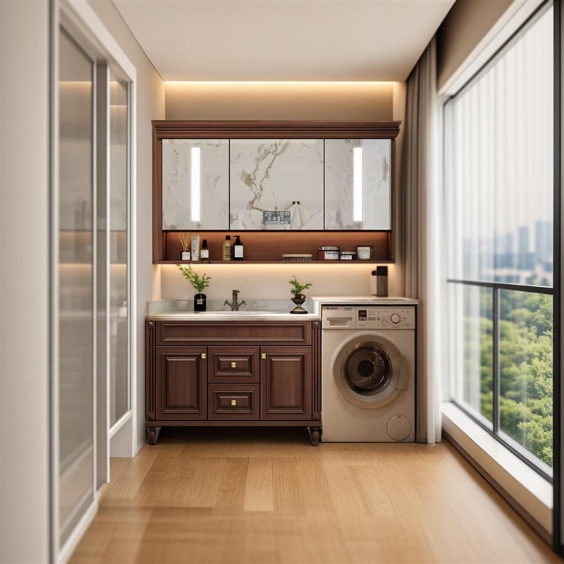 欧式实木洗漱台卫生间浴室柜组合洗衣柜落地式洗脸盆定制洗手面池