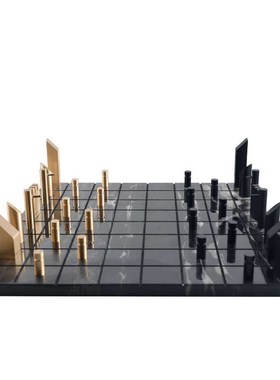 北欧简约金属大理石棋盘样板房电视F柜书房客厅桌面家居饰品摆件