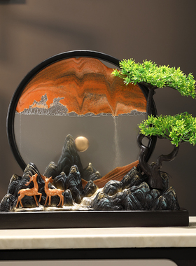 流水生财假山流沙画摆件家居客厅玄关办公室乔迁开V业礼物酒柜装