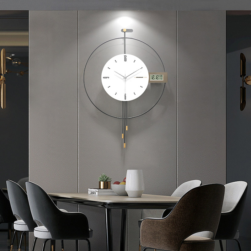 万年历钟表挂钟客厅家用2024新款创意I电子时钟挂墙高级感餐厅挂