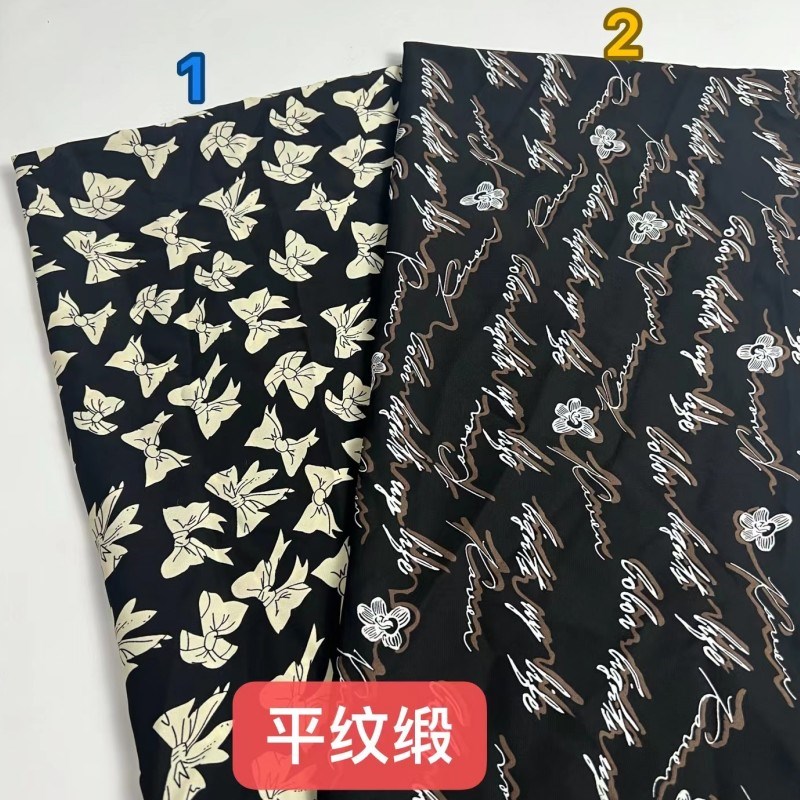 新款平纹缎印花雪纺面料夏季连衣裙大摆裙装衬衫发饰服装布料