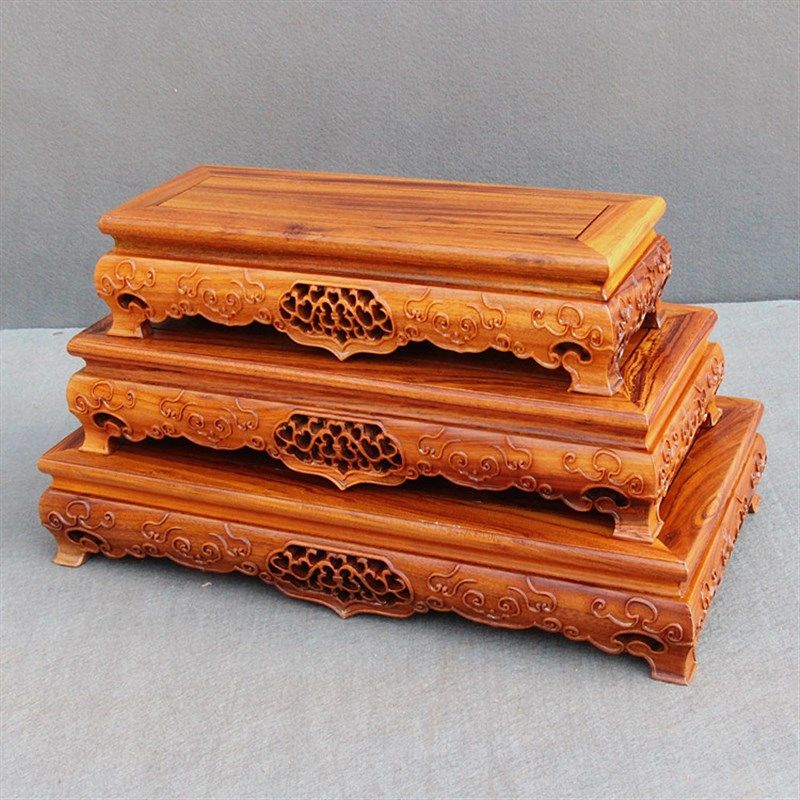 红木花盆底座实木质黑檀r木奇石缸鱼刻花瓶佛像工艺品摆件雕头底