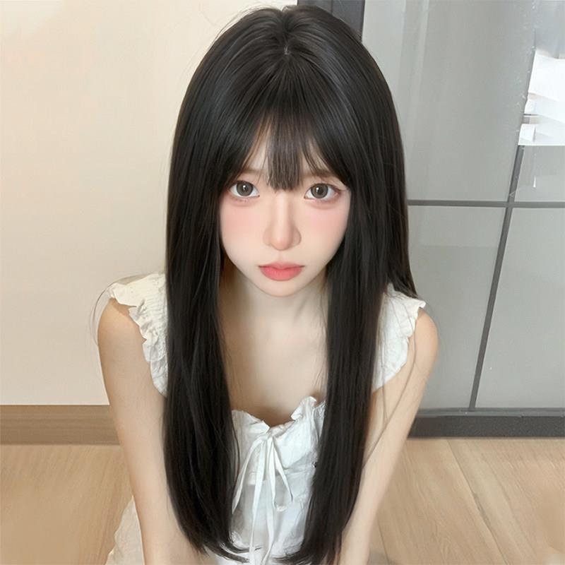 假发全头套女黑长直lolita小个子齐浏海学生jk轻薄长发可扎马尾