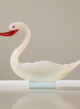 现代轻奢高档手作琉璃天鹅菸灰缸玄D关钥匙样板房客厅茶几收纳摆