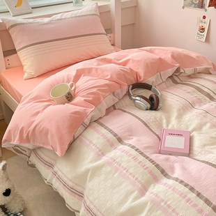 高级感大学生宿舍床上三件套100全棉纯棉L带被芯被套床单单人床品