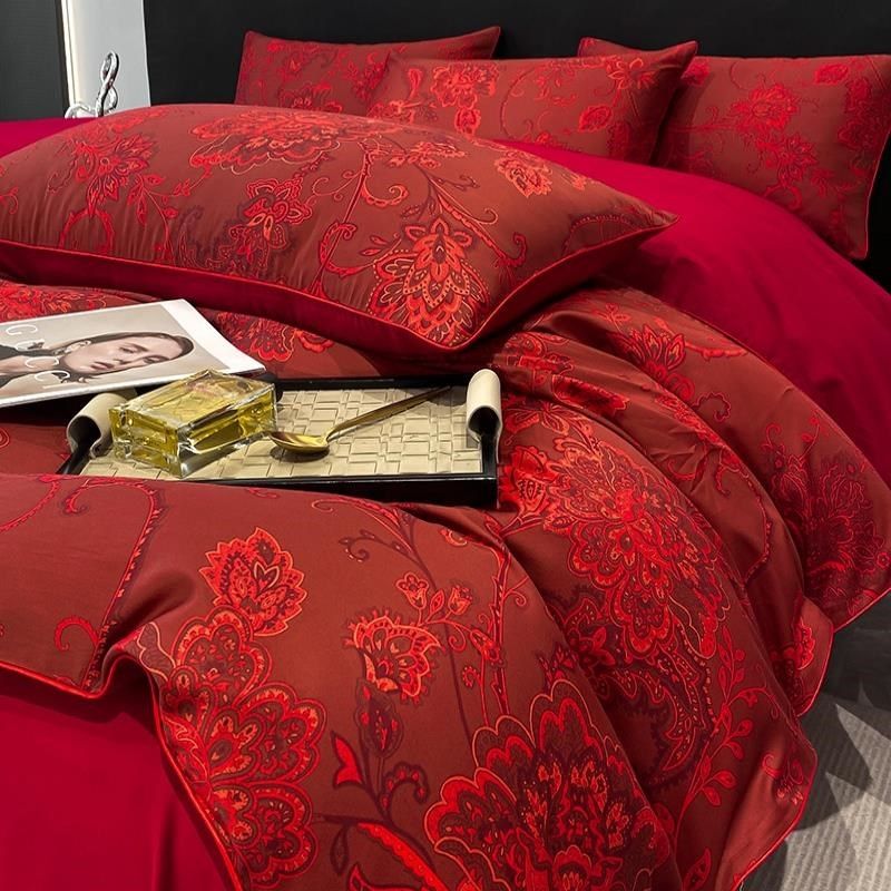 婚庆四件套纯棉j新婚婚嫁刺绣红色被套床单女方陪嫁喜被床上用品,床上用品,婚庆床品套件,淘宝优惠券,粉丝福利购,淘宝优惠卷