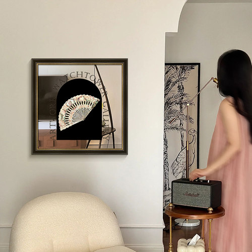 法式复古镜子装饰画美式中t古风餐厅挂画小众艺术卧室客厅桌面摆