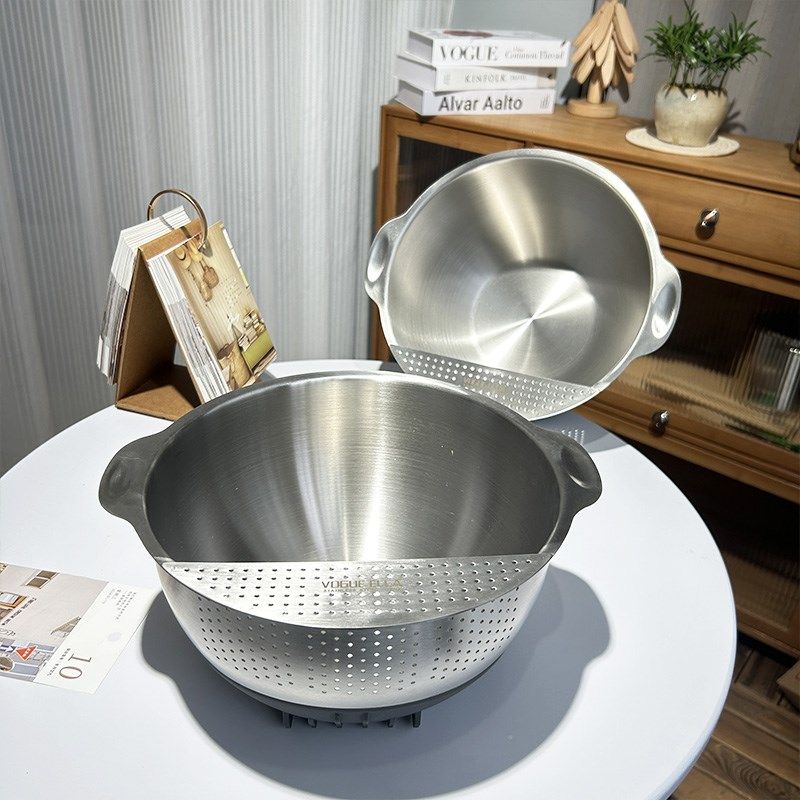 18/10不锈钢洗菜盆淘米篮硅胶底多功能圆形可侧立沥水盆漏盆,餐饮具,洗菜盆/沥水篮/漏水筛,淘宝优惠券,粉丝福利购,淘宝优惠卷