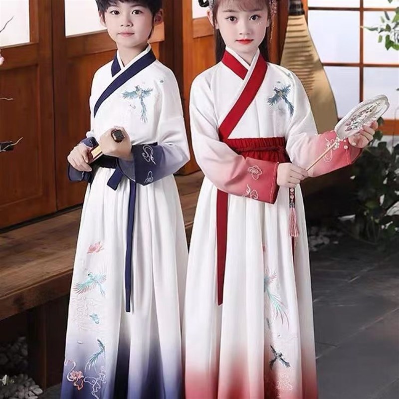 新款儿童演出服国学服男童汉服女童中国J风古装大合唱朗诵表演服