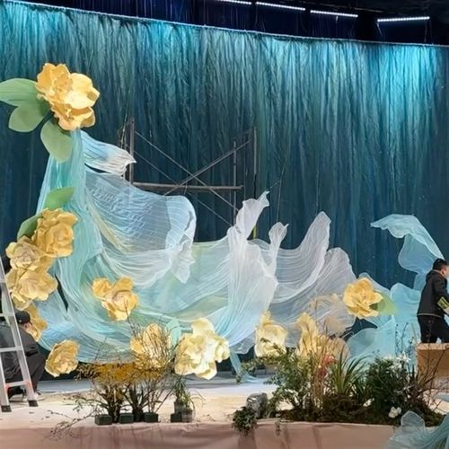 高级感大型艺术真丝n纱装置亮光纱吊饰挂件商业美陈舞台背景墙装