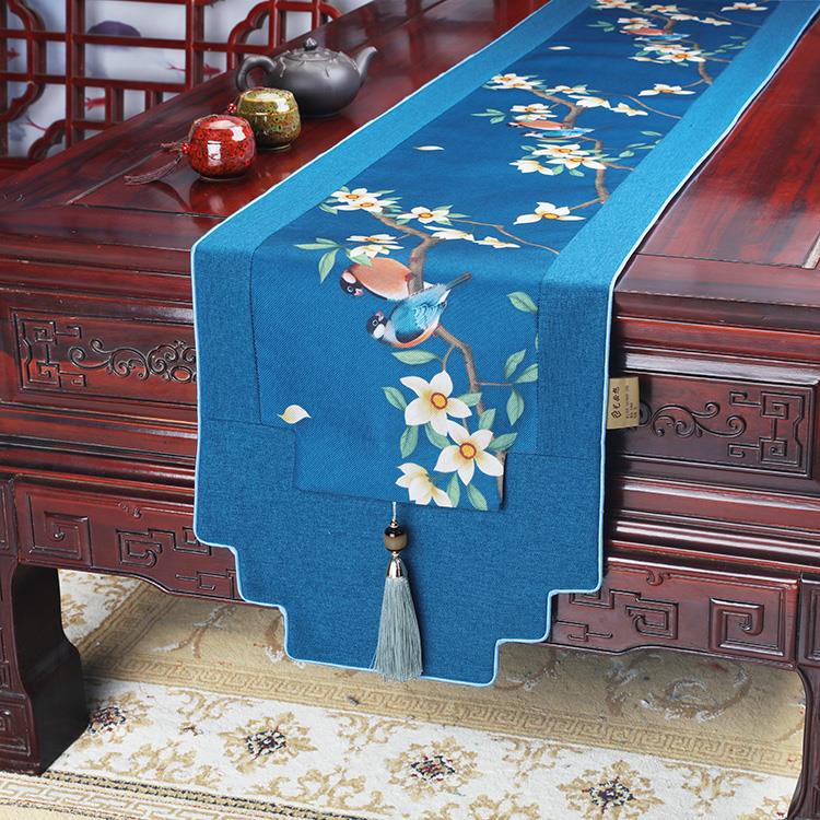 艺必旭新中式高精密桌旗简约餐桌布电视柜床尾巾轻奢装饰长条布