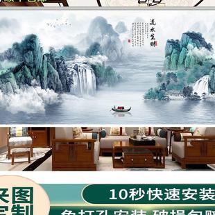 窗帘 办公室书房山水风景画手拉帘升降遮光遮阳卷帘客厅免打孔安装