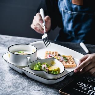 餐具家用小孩幼儿园学生食堂分格饭盘碗分隔 创意儿童餐盘陶瓷套装