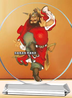 驱魔钟馗职场防小人画像双面水晶摆台办公室客厅桌面摆件镇宅神像