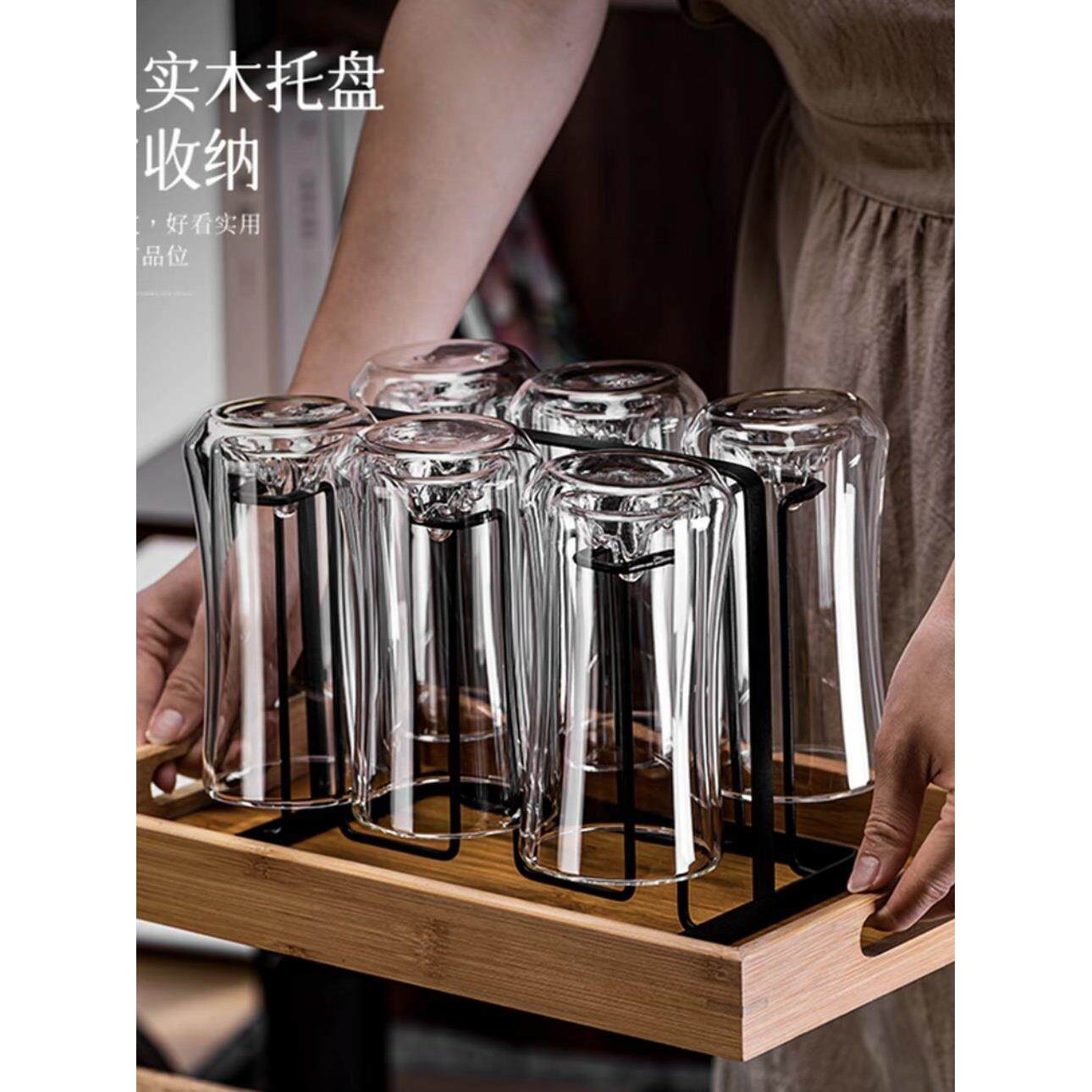 双层观山泡绿茶杯耐高温防烫隔热家用玻璃杯套装客厅待客喝水杯子