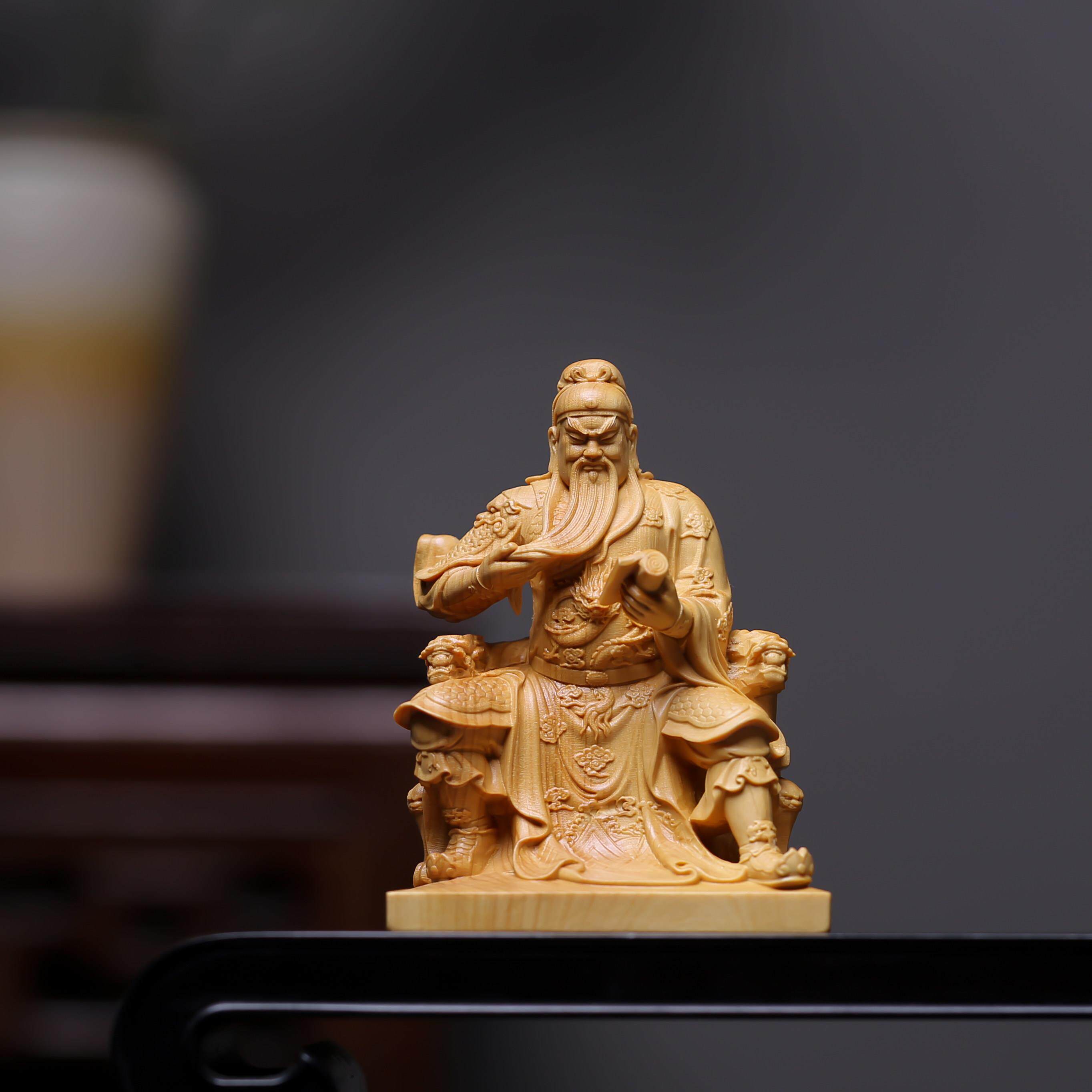正宗小叶黄杨木雕看书文关公车载摆件家居办公桌装饰品实木工艺品