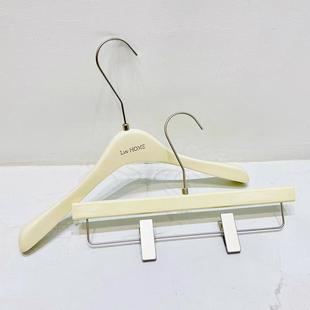 架 logo定制服装 店专用奶白色衣架女装 儿童装 店实木木质衣挂撑子裤